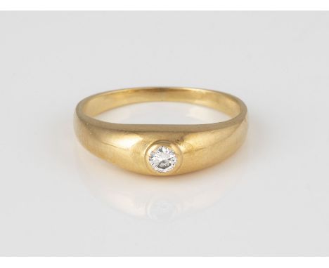 BRILLANT-RING Gelbgold. Ringmaß ca. 49, Ges.-Gew. ca. 2,7 g. Geprüft 18 K. Ein Brillant, ca. 0,07 ct. Min. besch.