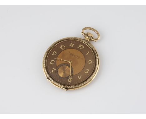 TASCHENUHR 'IWC' Schweiz, 20. Jh. Gelbgold. D. 4,8 cm, Ges.-Gew. ca. 67,5 g. Zwei Deckel gest. 14 K. Tragespuren. Läuft bei d