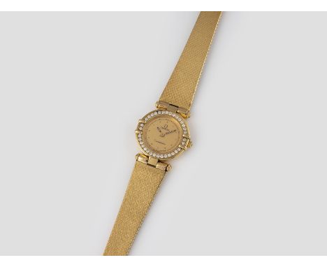 ARMBANDUHR 'OMEGA - CONSTELLATION' Schweiz, 20. Jh Gelbgold. L.16 cm, Ges.-Gew. ca. 48,2 g. Werkdeckel gest. 750. 34 Brillant