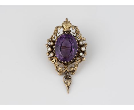 ANHÄNGER / BROSCHE Gelbgold, Metall. 5 x 2,7 cm, Ges.-Gew. ca. 11,4 g. Geprüft 14 K. Anhänger mit zusätzlicher Broschierung, 