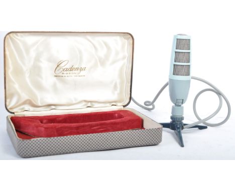 From the Estate of Peter Wyngarde - an original vintage Cadenza made ' Ribbon ' microphone. Blue, with detachable tripod stan