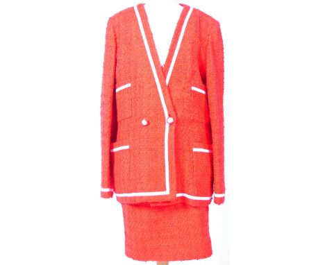 From the collection of Angela Grant - Emanuel Ungaro - an original vintage designer ladies two-piece skirt suit. Red woollen 