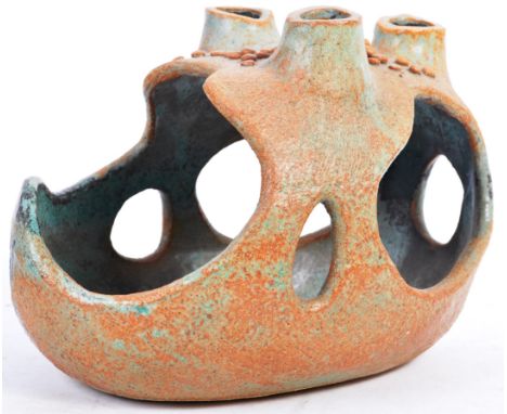 From the Estate of Peter Wyngarde - an original retro vintage 1960's freeform pottery sculpture, likely a candle holder. Eart
