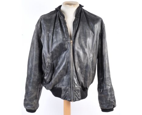 From the Estate of Peter Wyngarde - an original vintage black leather jacket, possibly a production worn item. The black jack
