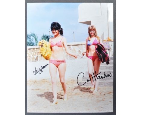 Carry On Abroad (1972) - a fantastic dual-signed autographed 8x10" colour photograph of Carol Hawkins and Sally Geeson in the