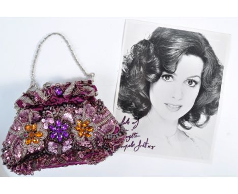 From the collection of Angela Grant - an original vintage purple sequined purse / evening bag, along with a vintage signed ph
