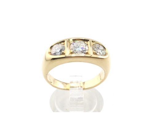 An 18ct gold three stone diamond gents ring. 11.80g and size S. Approximately 1.5/2ct total Postage B