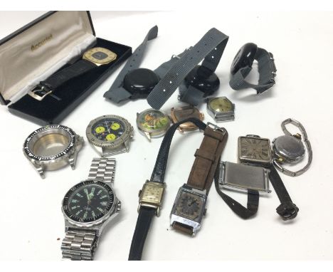 A collection of vintage watches including a Rotary , Accurist, Solar, Siro, Medana etc. Personal dosimeters. postage category