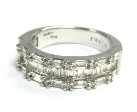 An 18ct white gold diamond 1/2 hoop ring , size N, 6.8g. Postage catA