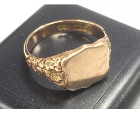 A 9ct gold signet ring , total weight 6g . Size T Postage category A