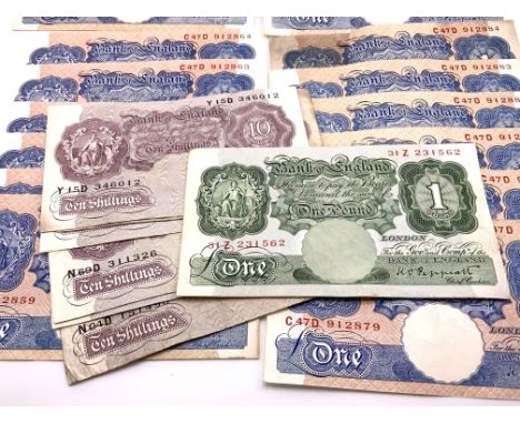 18 Bank of England One Pound £1 Chief Cashier K O Peppiatt Banknotes, 1940-48, mostly UNC. Consecutive runs include. C47D9128