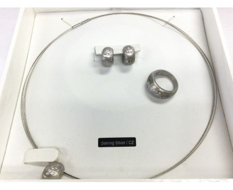A collection of silver jewellery including a necklace, earrings and a ring . Postage category B