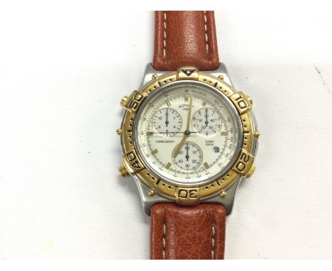A Rotary quartz Chronograph watch on brown leather strap. Postage B. NO RESERVE