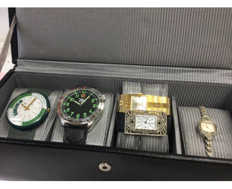 A collection of vintage watches including Avia. Some seen working , postage category b