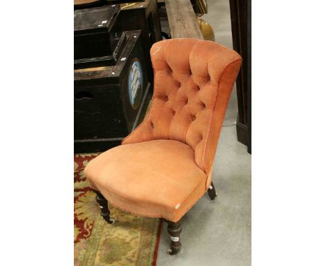 Victorian Ladies Button Back Nursing Chair raised on turned legs with ceramic castors