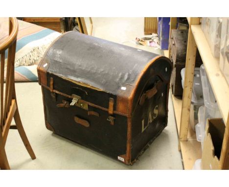 Victorian Canvas and Leather Bound Domed Top Trunk