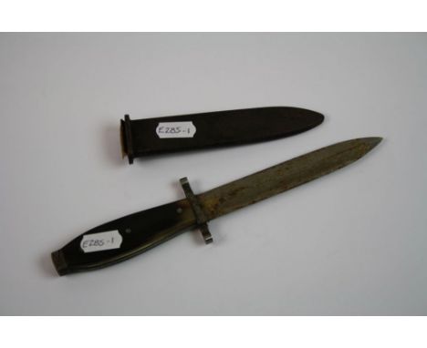 A Vintage WW2 Era Bone Handled Fighting Dagger With Metal Scabbard.