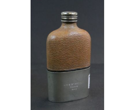 Military Interest, Mid 20th century Hip Flask engraved HMS St Angelo Tennis 1944 ( St Angelo was not a ship but a fortified e