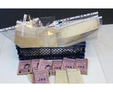 Tray of vintage Railway Ephemera to include GWR GER and BR paperwork, book, timetables etc