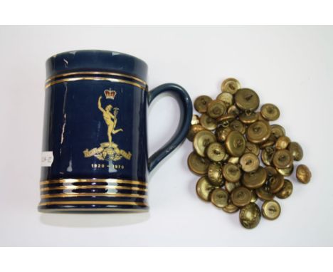 A Vintage Denby Royal Signal Corps Commemorative Mug Together With A Collection Of Brass Royal Signal Corps Regimental Button