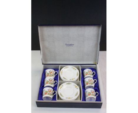 Cased set of six Aynsley coffee cups &amp; saucers in "Cottage Garden" pattern