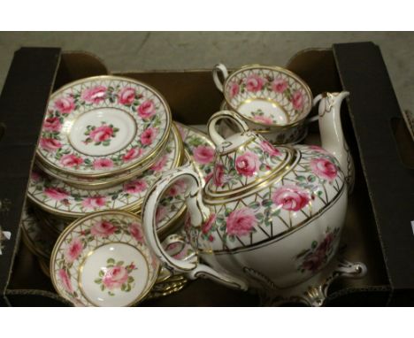 19th Century hand painted ceramic teaset with Rose pattern