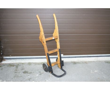 A Vintage Military Issue Wood And Cast Iron Sack Truck, Marked With The Broad Arrow.