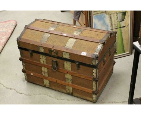 Late 19th / Early 20th century Canvas Covered and Wooden &amp; Iron Bound Domed Top Travelling Trunk, 76cms wide x 55cms high