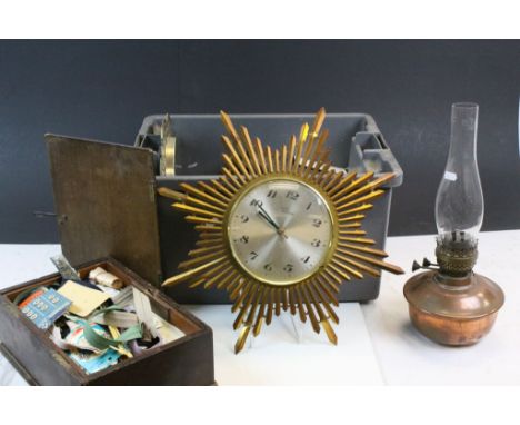 Mixed collectables to include metalware, camera, pocket watch, Oil lamp &amp; Clifton-33 two band radio