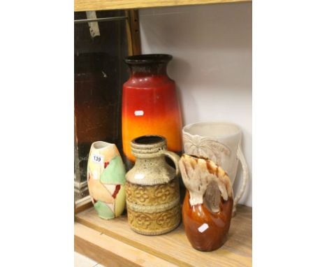 Four vintage ceramic West German vases and a Beswick jug number 1068