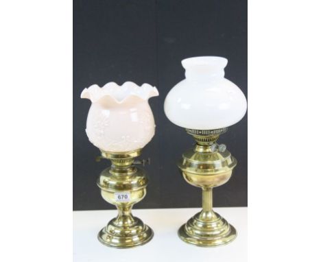 Two vintage Brass Oil lamps with Glass shades