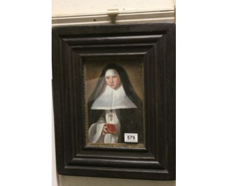 Ebonised Framed Oil Painting Portrait of a Benedictine Nun