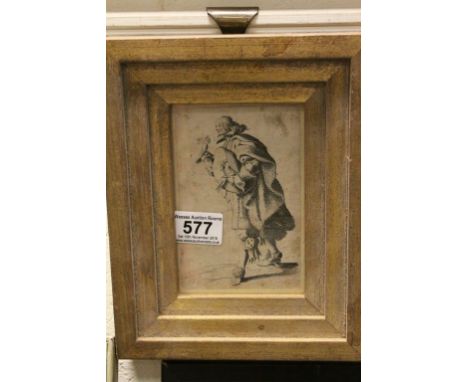 Gilt Framed Antique Engraving Portrait of a 17th century Man in Period Costume