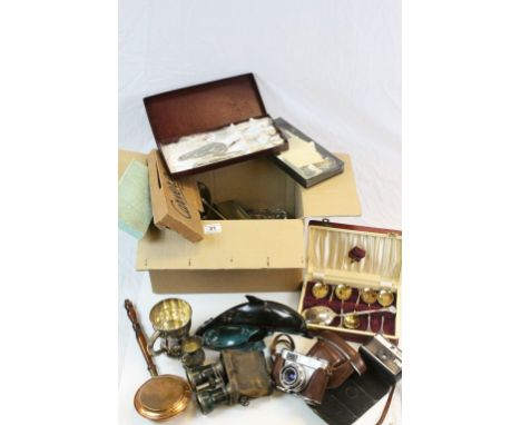 Mixed collectables to include Silver plate, cutlery, Poole Pottery, cameras etc