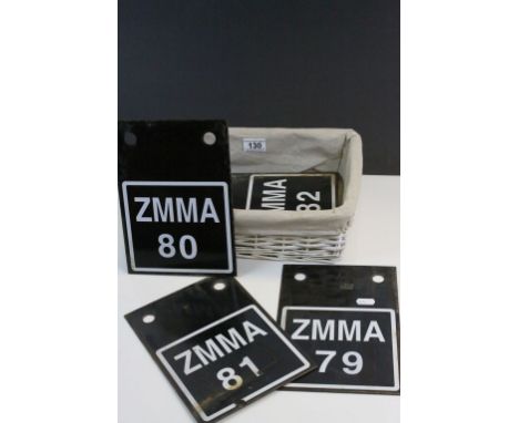12 European Enamel Train markers with twin hanging holes