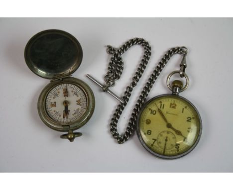 A Military Issue Helvetia GS/TP P91809 Pocket Watch Together With A Military Issue Dennison Cased Compass, Both Items Stamped