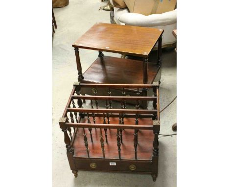 19th century Mahogany Canterbury with Single Drawer Below, applied Brass Flower Mounts and Brass Ring Handles together with a