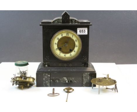 Vintage Slate clock with Marble inlay for restoration