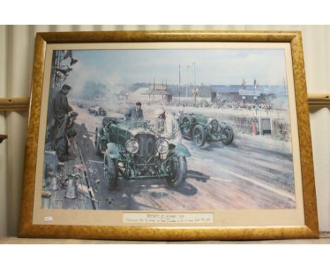 Framed &amp; glazed Terence Cuneo print "Bentley's at Le Mans 1929"