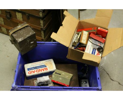 Box of collectables to include vintage tins and tools