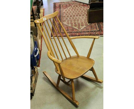 Ercol Light Elm and Beech Rocking Chair with Spindle Back