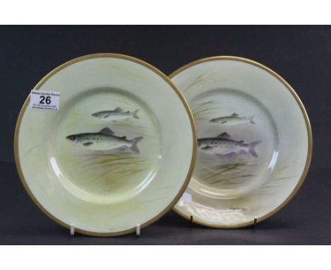 Two hand painted Royal Doulton ceramic Fish plates by C Holloway, one marked "Loch Leven Trout Tiffany &amp; Company New York