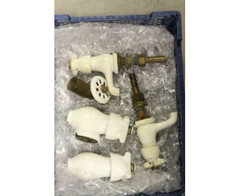 Two vintage Enamel Tap pairs, one pair marked "Lustrol"