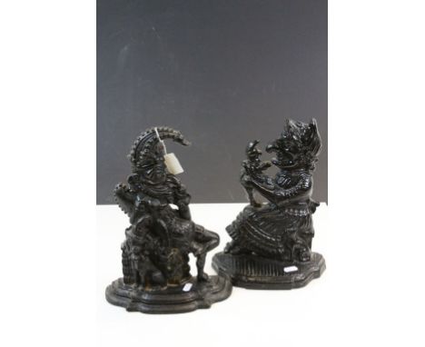 Vintage pair of Cast Iron Punch &amp; Judy Door stops