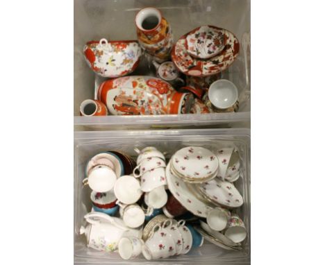 Two boxes of mixed vintage ceramics to include; Colclough &amp; Japanese Satsuma etc