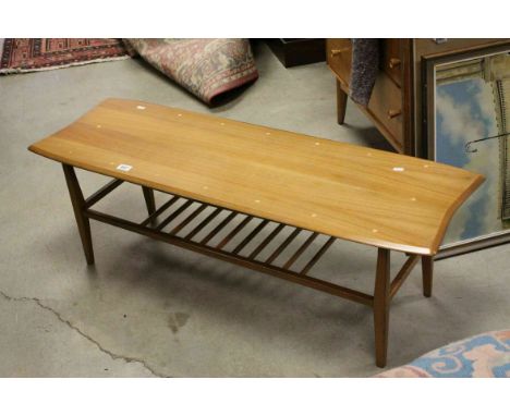 Retro Teak Coffee Table with Slatted Magazine Shelf Below, 121cms long