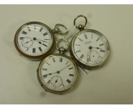 Silver key wind pocket watch, the face marked H Samuel Manchester, white enamel dial and subsidiary dial, black Roman numeral