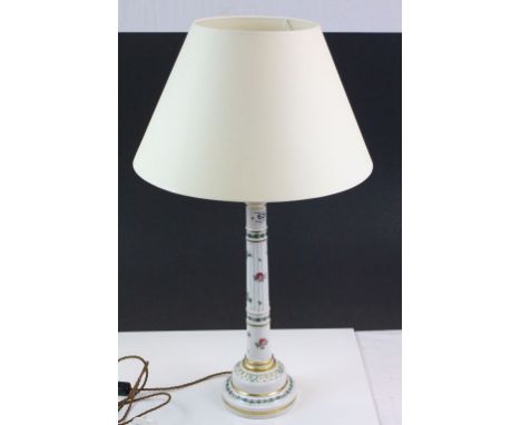 Column style vintage ceramic Lamp with hand painted Floral decoration &amp; Gilt detailing