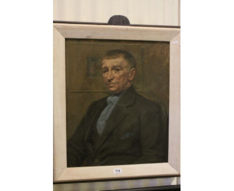 Violet Baber Mimpriss, Early 20th century Oil on Canvas Man Half Length Portrait signed with label to verso