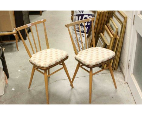 Pair of Ercol Elm Seated Stick Back Dining Chairs